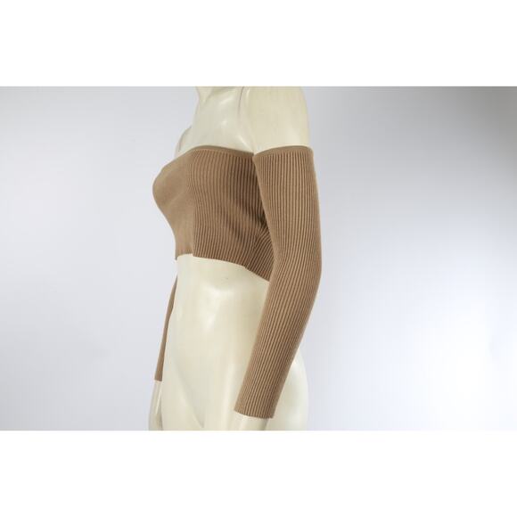 Meshki Brown Off Shoulder Ribbed Cropped Top Women’s Size XS Stretch Knit Cute - Picture 6 of 13